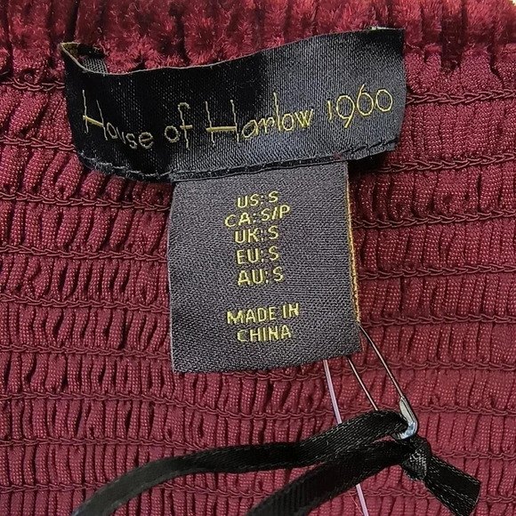 House of Harlow 1960 Burgundy Velvet Mini Dress with Shoulder Ties, S, NWT - Picture 4 of 12